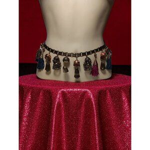 Belt Asian Inspired Brass Dangle Bobble Charms & Tassels Hari Krishna Style 34"